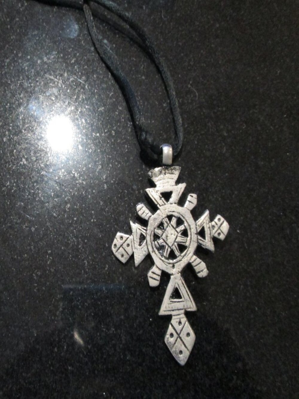 Celtic Cross Neclace on a silky cord Old timey